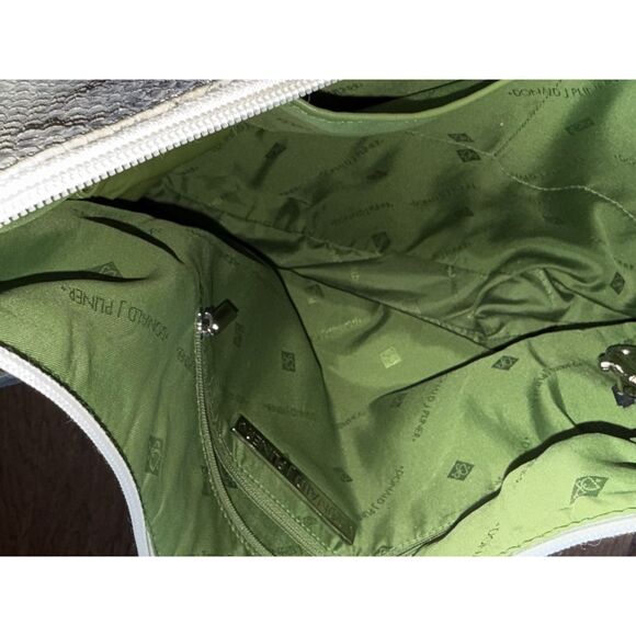 DONALD J PLINER Leather Crescent Shoulder Bag Hobo Purse White Blue Metallic - Picture 16 of 16